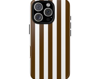 HENRI braun-weiß gestreifte, von Bendel inspirierte Schutzhülle fürs Handy – Preppy Chic | Trendy | Süß | Ästhetisch | Stilvoll | iPhone-Hülle
