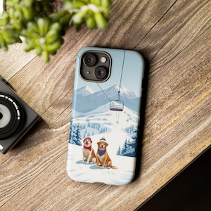 SKIING DOGGIES snow mountain winter aesthetic ski lover gift dog lover gift skiing gifts for skiiers dogs skiing protective iphone case