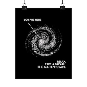 You are Here relax take a breath it&#39;s all temporary quote, milky way poster, universe poster, spiritual wall art, calming poster, galaxy