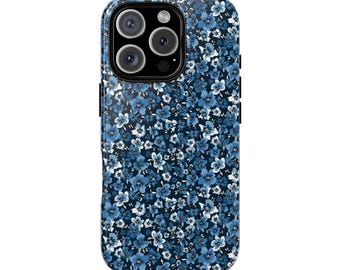 ERICA navy flowers protective phone case - girly aesthetic spring florals, trendy, cute, IT girl, cool girl, pretty flowers iphone cover
