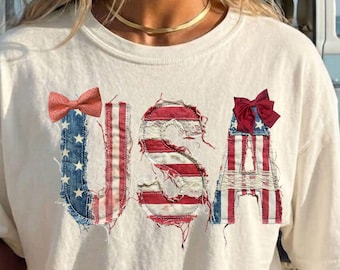 Faux patchwork USA Patriotic PNG Distressed Vintage Style 4th of July