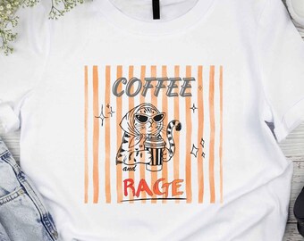 Funny Cat Design Coffee and Rage Trendy Striped Summer Vibe Sublimation Design