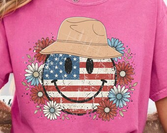 Faux patchwork USA Patriotic PNG Distressed Vintage Smiley Style
