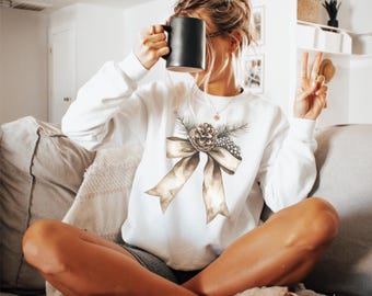 Ecru Christmas Clipart Bundle: Pine Cones, Beige Bow (PNG, PDF)