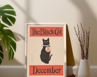 Vintage Black Cat Illustration 1940s Magazine Style Cat Poster Instant Downloadable Art