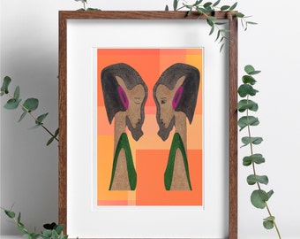 Modern Twins Art Print: Colorful Non-Abstract Design (Instant Download)