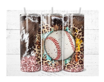 Cowhide Glitter Baseball Mom 20oz Tumbler Wrap (Digital Download)
