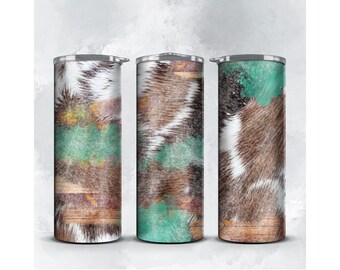 Cowhide Turquoise Tumbler Wrap: Western PNG Design (Digital Download)