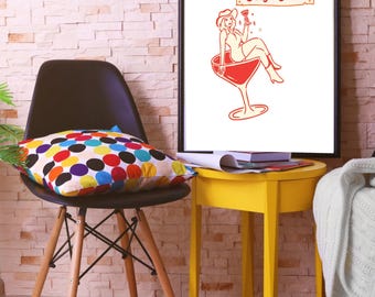 Retro Cowgirl Happy Hour Art Print: Kitchen Humor (Digital Download)