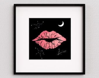 Pink Lips Constellation Art Print: Celestial Night Sky (Digital Download)