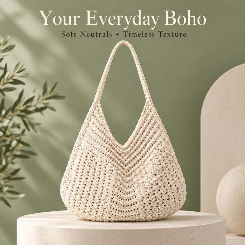 Boho Crochet Hobo Bag Pattern – Textured Shoulder Purse (digital PDF ...