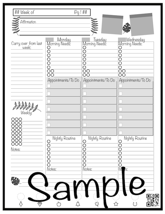 Weekly Template Rocketbook- gray scale