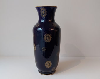 Volkstedt Porzellan 1762 Vase  Echt Kobalt  mit Golddekor Blumenvase Vintage Ostalgie DDR