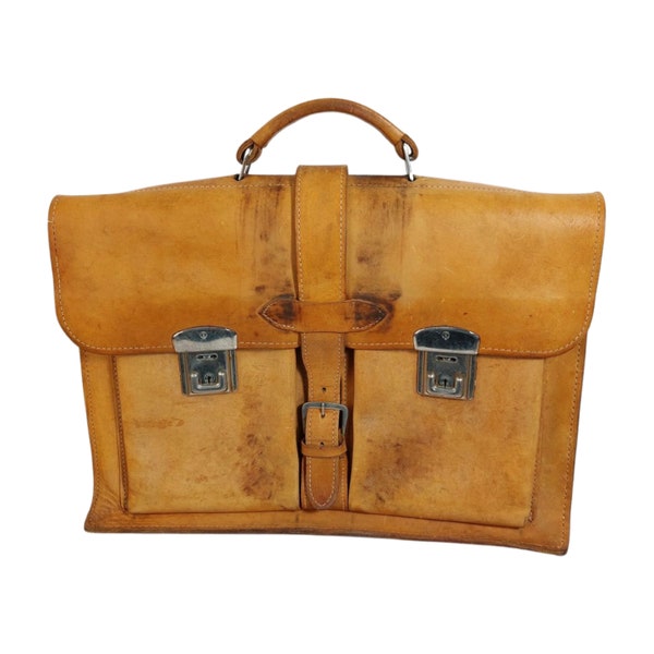 Alte Aktentasche, Vintage, ca. 1970 - 1980, ca. 42 x 30 x 15 cm, Leder Aktentasche, Ledertasche