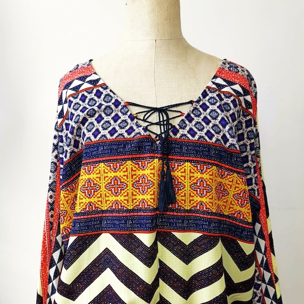 Groovy Vintage Gypsy Blusa / blusa suelta de gran tamaño atado patchwork boho boho hippie top blusa