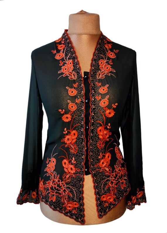 Black Floral Embroidery Sheer Cape | fairy grunge… - image 3