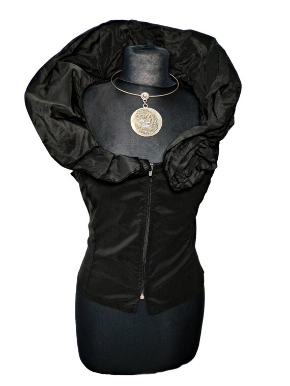 Black Romantic Ruffled Collar Top | sleeveless si… - image 7