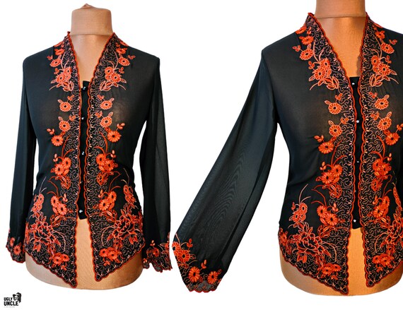 Black Floral Embroidery Sheer Cape | fairy grunge… - image 1