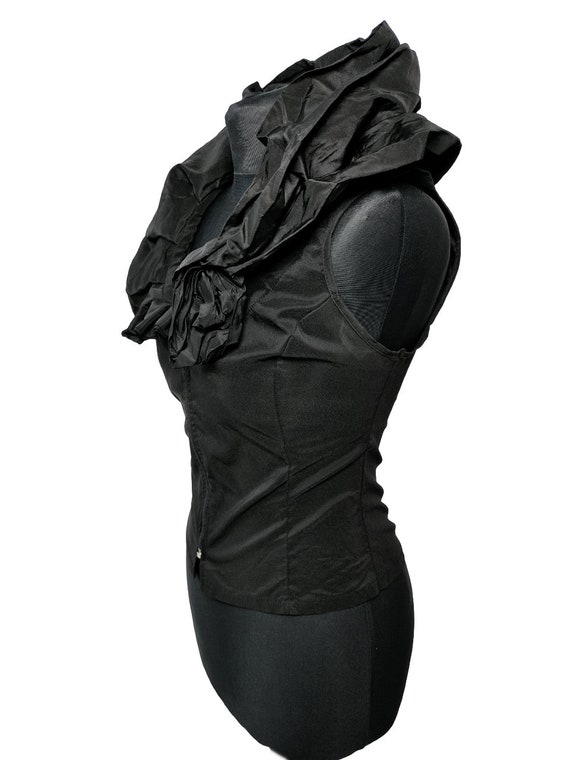 Black Romantic Ruffled Collar Top | sleeveless si… - image 4