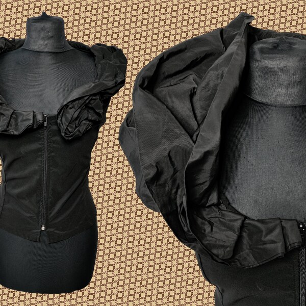 Black Romantic Ruffled Collar Top | sleeveless silky modern elegant collared spanish blouse Women's  Gift