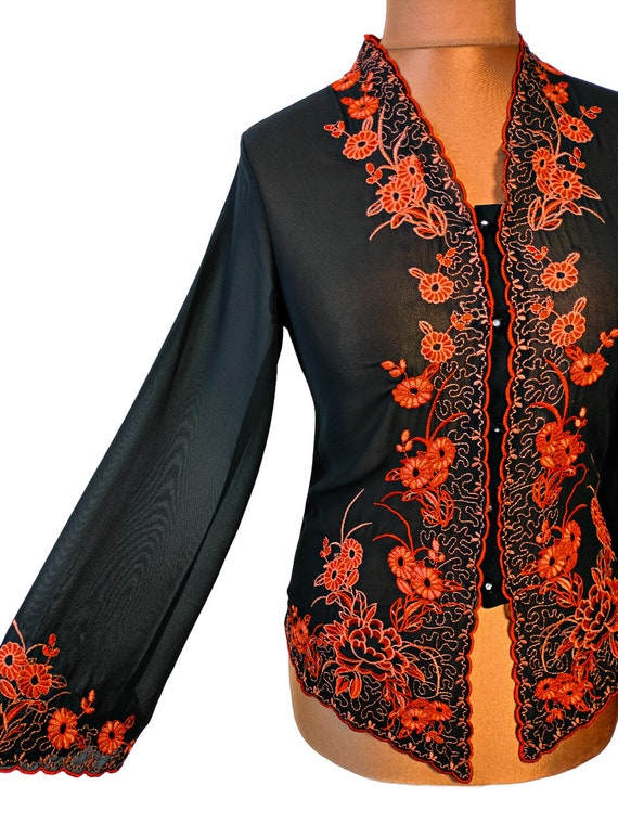 Black Floral Embroidery Sheer Cape | fairy grunge… - image 7