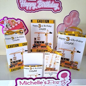 Construction Party Pack: Personalised Invites / Loot Bags / Chip Bags / Favours