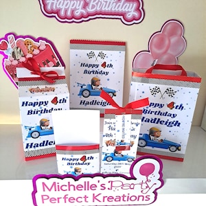 Racing Car Party Pack: Personalised Invites / Loot Bags / Chip Bags / Favour Box