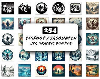 250 Bigfoot / Sasquatch Digital Graphic Design Bundle (JPG, JPEG) for T-Shirts, Mugs, Decals, Stickers PODs, and more.