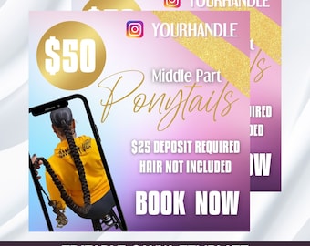 Bewerkbare paardenstaartflyer. Bewerkbare canvasflyer, socialmediaflyer, haarflyer