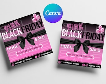 Black Friday Flyer, Pink Friday Sale Flyer, Black Friday Flyer, Canva Template, Holiday Flyer