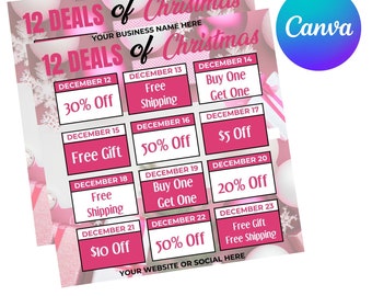 12 Deals Of Christmas | Sale Flyer | Christmas Sale | 12 Days of Christmas | Christmas Flyer | Canva Template