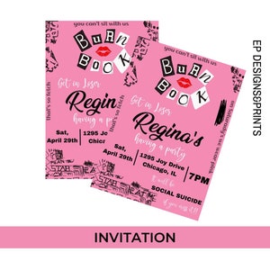 Significa invitación inspirada en la niña / Invitación a quemar libro / Invitación digital e imprimible / Plantilla Canva / Descarga instantánea