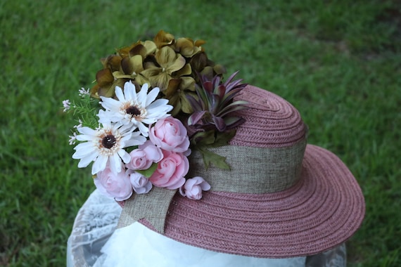 Cappello Di Paglia Da Donna A Tesa Larga Con Fiore Fatto A Mano - Pieghevole, Protezione Solare, Rosa, Taglia M