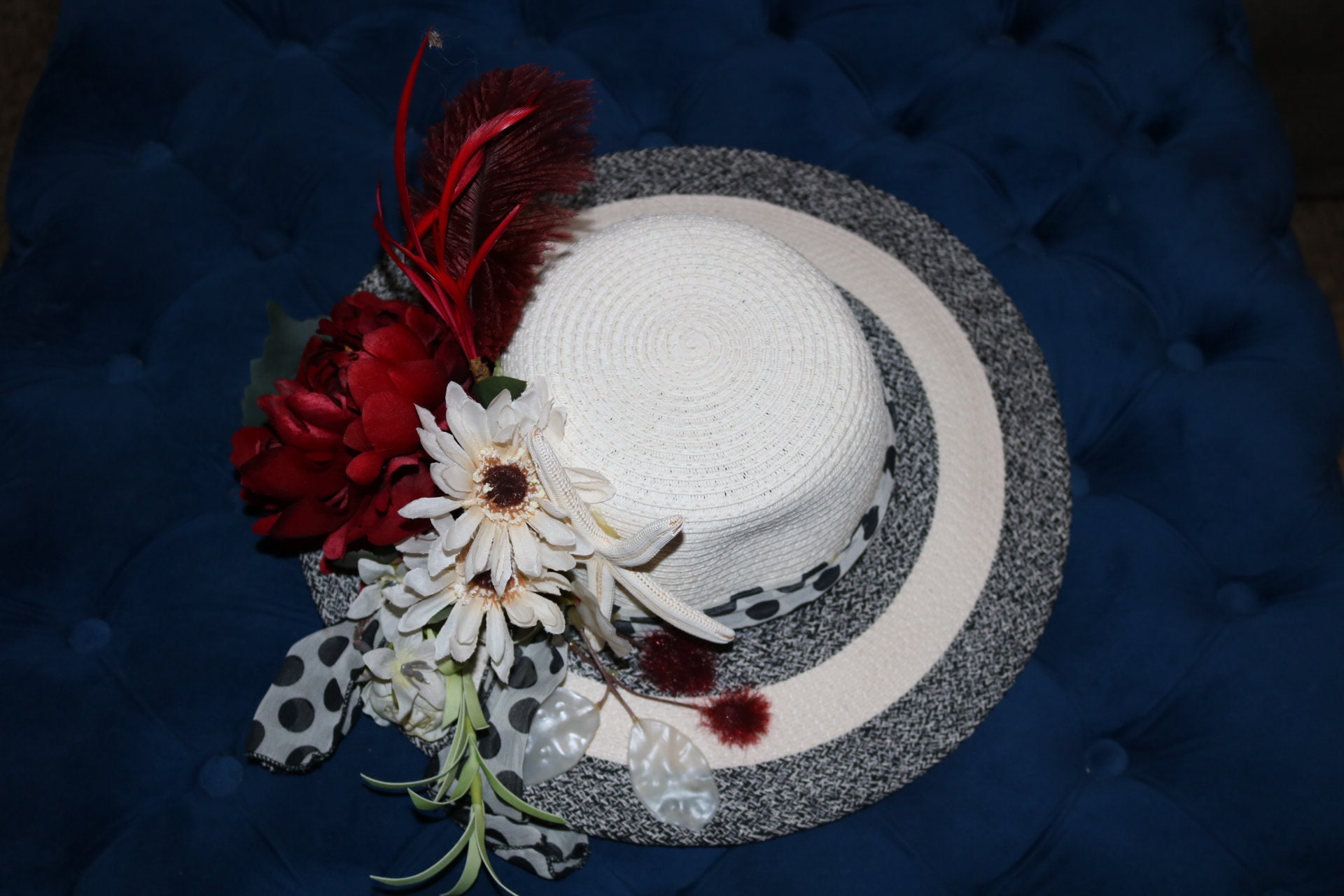Ralph Lauren Black straw hat with feathers and Red flowers English Wedding Lauren Ralph Lauren Straw Hats for Women for sale | eBay main image 2