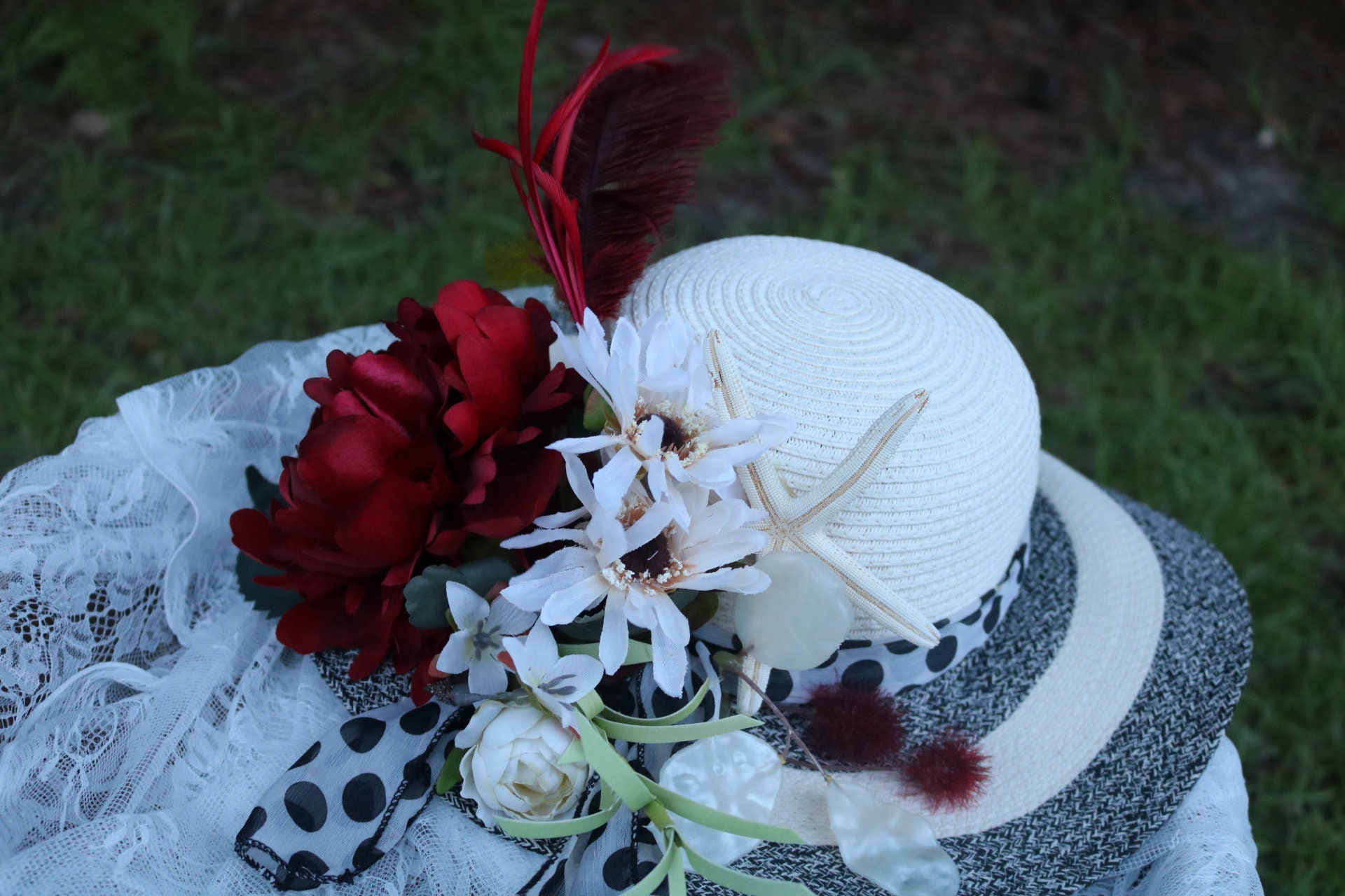 Ralph Lauren Black straw hat with feathers and Red flowers English Wedding Lauren Ralph Lauren Straw Hats for Women for sale | eBay main image 3