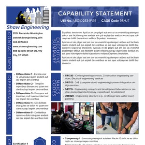 Capability Statement Template Canva Government Contracts Template