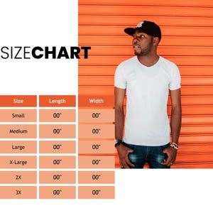 Size chart Canva template for T-Shirt sizes use in Etsy mockups as size chart for Etsy shop product listing template