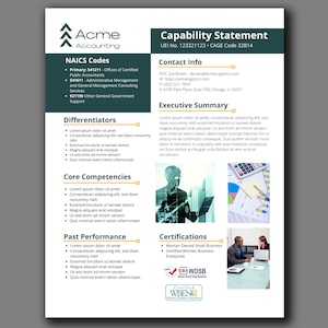 Government proposal template Canva editable accounting and financial services contracting template CAPE statement govconhack Canva template