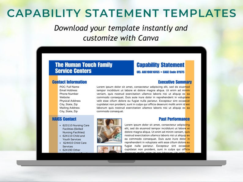 Health care services capability statement template Canva editable