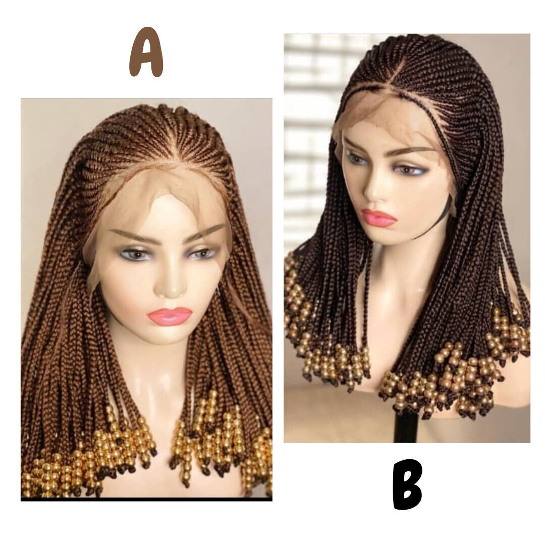 Braid Wig, Fulani Cornrows With Beads , Frontal Lace, Ghana Weave ...