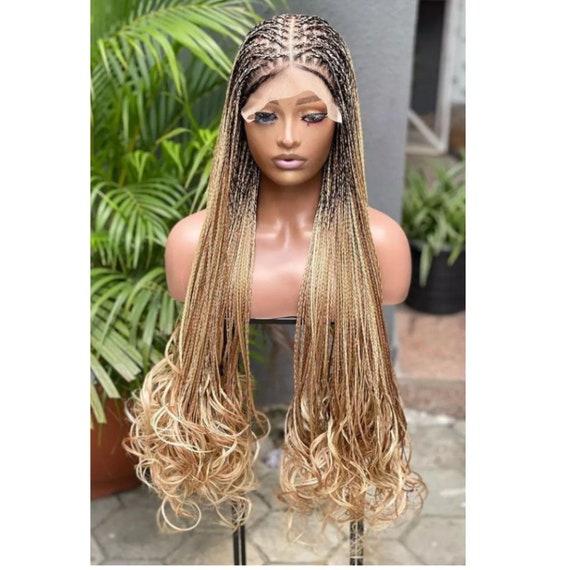French curls knotless box braids, frontal Braided Wig, Braids with
