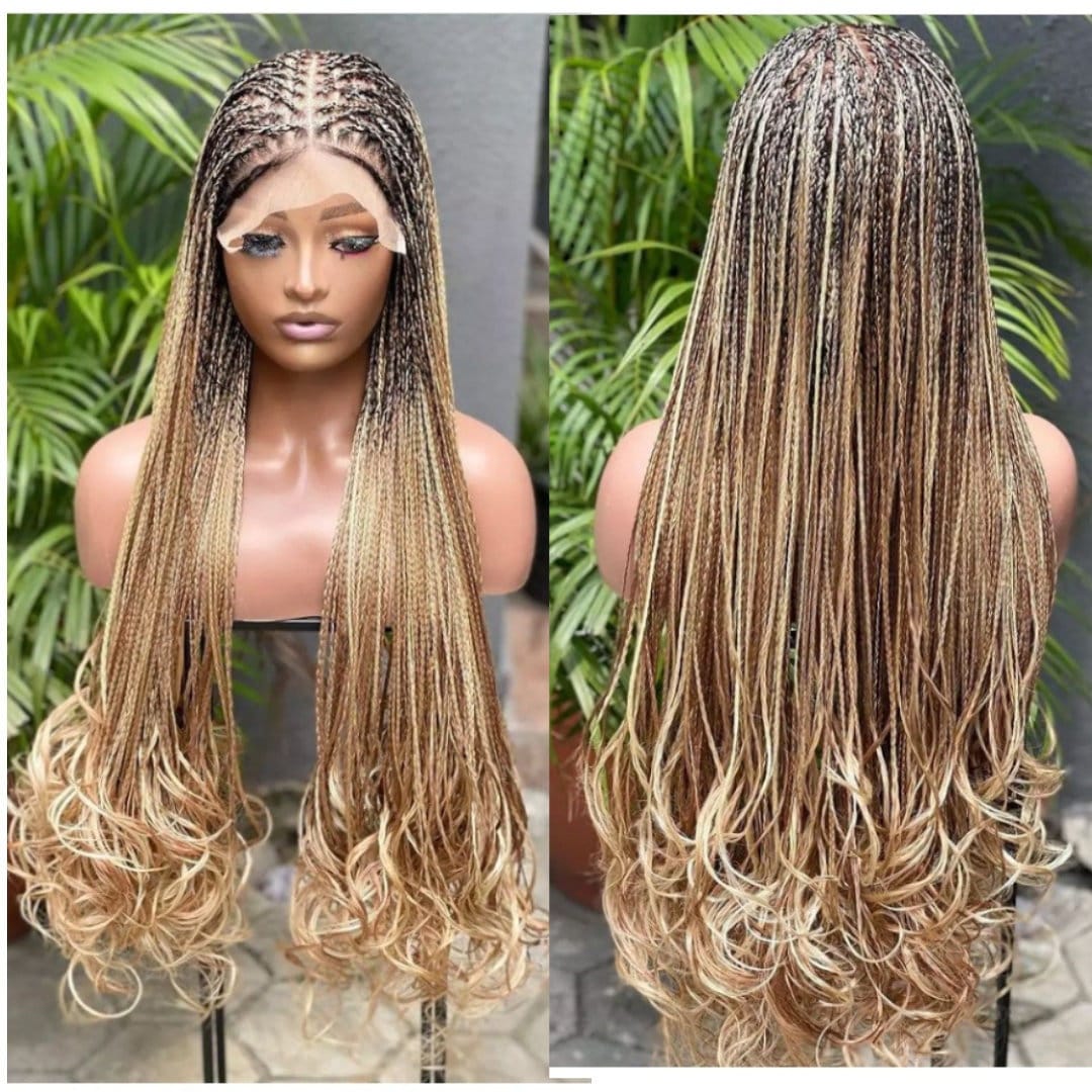 French Curls Knotless Box Braids, Frontal Braided Wig, Braids With Curl
