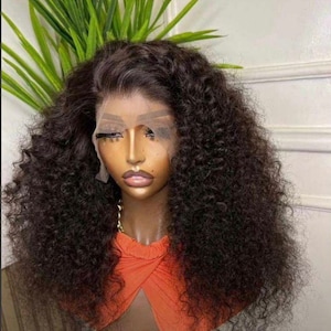 Human Hair 200 Density 13x4transparent Swiss Lace Frontal Wig Deep Wave Glue Less Custom Made Etsy