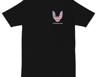 ポンティアック ファイヤーバード トランザム Tシャツ - ポンティアック トランザム Tシャツ - ポンティアック Tシャツ - フロント＆バックロゴ - メンズ プレミアムヘビーウェイト Tシャツ
