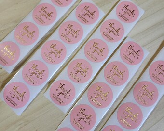 Pink Gold Foil Thank You Stickers (100 stickers)