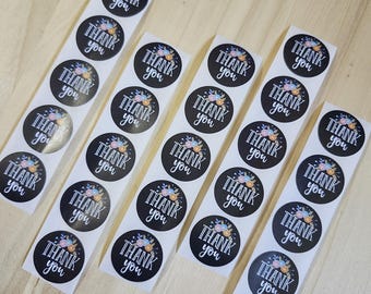 Black Floral Thank You Stickers, 1-Inch Round Business Labels (100 Stickers)