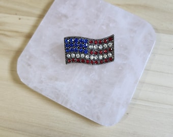 American Flag Patriotic Vintage Style Rhinestone Brooch Pin