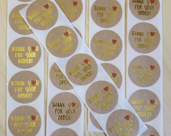 Brown Kraft Style Thank You For Your Order Stickers 1.5 inch 100 Stickers