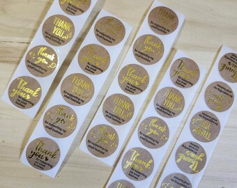 Brown Craft Thank You For Stickers 1 inch 100 Stickers Gold and Black Lettering
