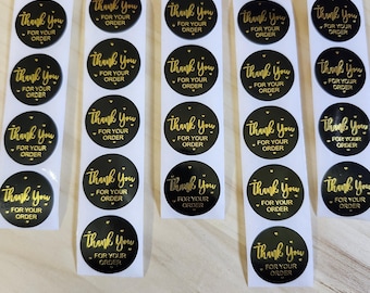 Black And Gold Tone Thank You For Your Order Stickers 1 inch 100 Stickers